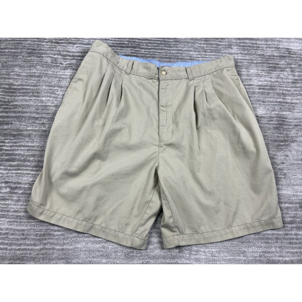 Bugle Boy Shorts Mens 36 Beige Chino‎ Pleated Polyester Blend Back Flap Pockets